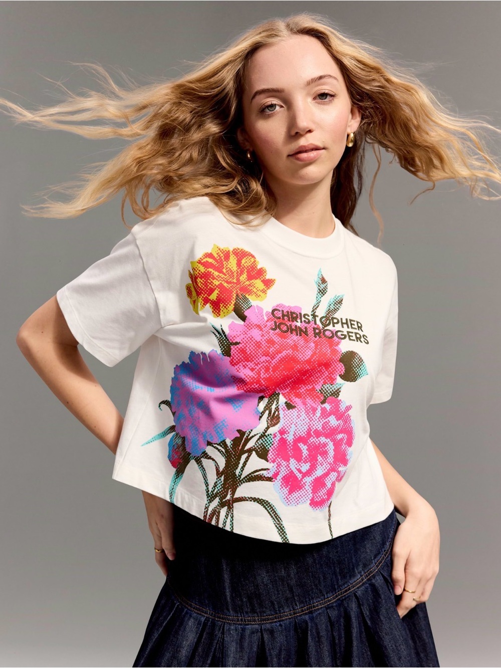 Old Navy x Christopher John Rogers Cropped Tee with Multicolor Floral Print, NWT